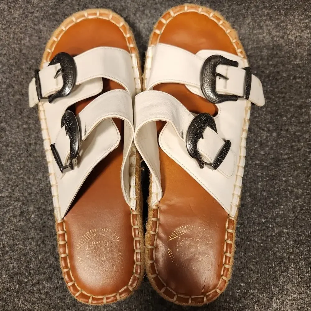 TRUE CRAFT‎ Shaker White Double Strap Buckle Espadrille Slide Sandal Womens 7.5
